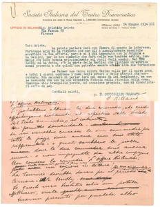 Autografo originale 1934 FIRENZE TEATRO Lettera Aristide ARISTA per tournée Il tuo bacio AUTOGRAFO 1
