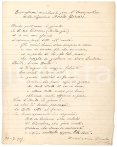 Manoscritto, lettera originale 1917 MILANO Paolo SMUZZI Per l onomastico della signorina Anita FERRARI Lirica 1