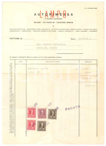 Documento originale, autentico 1952 MILANO Via Pacini 64  AUTORIMESSA LAMPO di Leonardo RANIERI Fattura  21x29 1