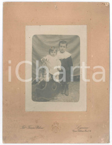 Fotografia d epoca originale 1910 ca LEGNANO Giacinto e Tinuccia GAGLIARDI bambini con dondolo Foto FERRARI 1