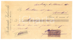 Oggetto da collezione cartaceo 1900 SONDRIO Fortunato VALSECCHI Coloniali, droghe, medicinali  Ricevuta 22x12 1