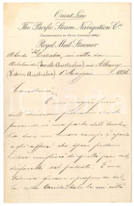 Manoscritto, lettera originale 1896 ORIENT LINE  AUSTRALIA  Lettera imprenditore italiano su R.M.S. ORIZABA 1