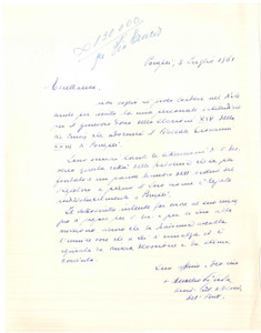 Autografo originale 1961 POMPEI Lettera mons. Aurelio SIGNORA per dono Via Crucis AUTOGRAFO 1