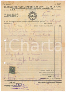Documento originale, autentico 1928 NAPOLI S.E.T. Elenchi Ufficiali Abbonati  Documento per inserzioni 1