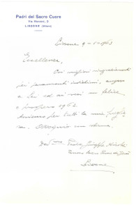 Autografo originale 1963 LISSONE MB Padri SACRO CUORE  Lettera don Giuseppe AIROLDI  Autografo 1