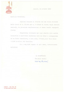 Autografo originale 1965 ASSISI Pro Civitate Christiana  Lettera Nora CERVI direttrice AUTOGRAFO 1