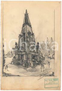 Stampa, bozzetto originale 1925 ca MILANO Arch. Felice PASQUÃˆ  Monumento funerario Bozzetto AUTOGRAFO 5 1