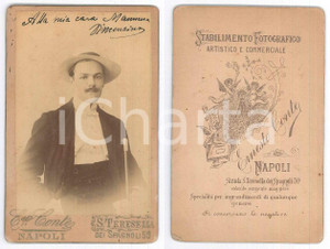 Fotografia d epoca originale 1900 ca NAPOLI Giovane uomo in abito da passeggio  Foto Ernesto CONTE 8x12 cm 1