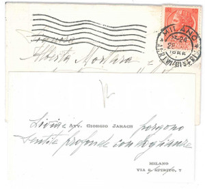 Autografo originale 1955 MILANO via S. Spirito   Avv. Giorgio e Livia JARACH Biglietto AUTOGRAFO 1