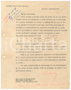Manoscritto, lettera originale 1935 TRIESTE Cantieri Riuniti Adriatico  Lettera Luciano SAFFARO  Autografo 1