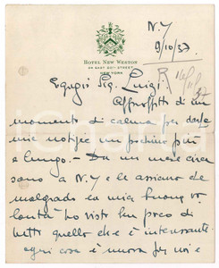 Manoscritto, lettera originale 1937 NEW YORK Lettera Aldo MARTINELLI dipendente IBM Tutto Ã¨ nuovo per noi 1