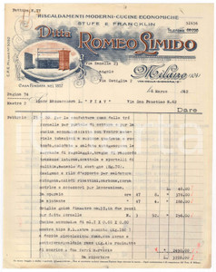 Documento originale, autentico 1942 MILANO Via Ostiglia 2  Ditta Romeo LIMIDO Cucine economiche  Fattura 1