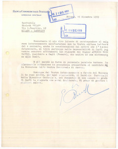 Autografo originale 1959 MILANO Banca Commerciale Italiana  Lettera Giuseppe BEVILACQUA Autografo 1