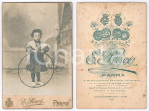 Fotografia d epoca originale 1905 ca PARMA Bambino con il cerchio  Ritratto  Foto E. PESCI 11x16 cm 1
