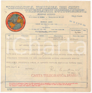 Documento originale, autentico 1925 BUENOS AIRES Compagnia Cavi Telegrafici  Telegramma Gaetano MORETTI 1