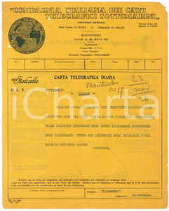 Documento originale, autentico 1926 MONTEVIDEO URUGUAY Telegramma Ambrogio ANNONI per rientro in Italia 1