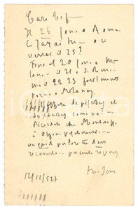 Autografo originale 1927 MILANO Padre Giovanni SEMERIA annuncia ritorno a Roma Cartolina AUTOGRAFA 1