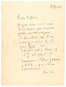 Autografo originale 1926 s. l. Lettera padre Giovanni SEMERIA  Appuntamenti a Roma AUTOGRAFO 1