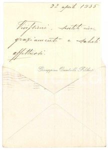 Oggetto da collezione cartaceo 1935 MILANO Giuseppina QUADRELLI FILIBERTI  Biglietto ringraziamento 1