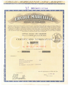 Oggetto da collezione cartaceo 1962 MILANO Ercole MARELLI & C.  Certificato azionario da mille azioni 1