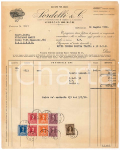 Documento originale, autentico 1950 VENEGONO INFERIORE SocietÃ  LORDELLI Fattura per Mario PICATAGGI  PALERMO 1