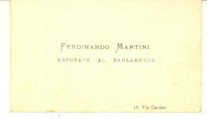 Oggetto da collezione cartaceo 1910 ca Ferdinando MARTINI Deputato al Parlamento  Biglietto da visita 1
