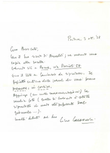 Autografo originale 1978 PADOVA Lettera Lino LAZZARINI per testo da riprodurre Autografo 1