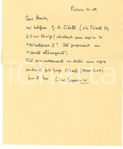 Autografo originale 1981 PADOVA Lettera Lino LAZZARINI per richiesta di un libro Autografo 1