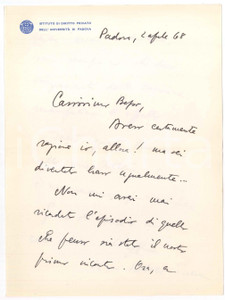 Autografo originale 1968 PADOVA Lettera Alberto TRABUCCHI per ringraziamenti Autografo 1