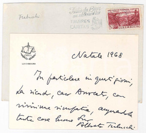 Autografo originale Natale 1968 LUSSEMBURGO Biglietto auguri prof. Alberto TRABUCCHI  Autografo 1