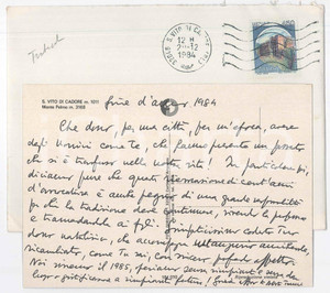 Autografo originale 1984 SAN VITO DI CADORE Cartolina Alberto TRABUCCHI per doni natalizi Autografo 1