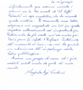Autografo originale 1978 BERNA Lettera Margherita AZZI VISENTINI per volume ricevuto  Autografo 1