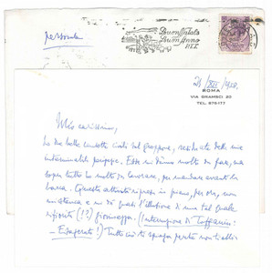 Autografo originale 1958 ROMA Luigi FEDERZONI a un amico  Biglietto di auguri AUTOGRAFO 1