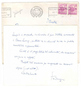Autografo originale 1964 ROMA Luigi FEDERZONI loda il libro di un amico  AUTOGRAFO 1