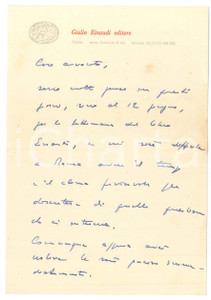 Autografo originale 1952 TORINO Giulio EINAUDI impegnato nella Settimana del Libro  Autografo 1