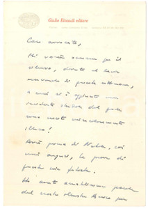 Autografo originale 1952 TORINO Giulio EINAUDI illeso in un incidente stradale Autografo 1