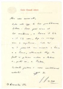 Autografo originale 1952 TORINO Giulio EINAUDI concorda appuntamento con un amico Autografo 1