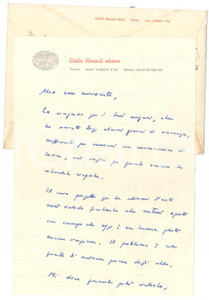 Autografo originale 1953 TORINO Giulio EINAUDI e un progetto di edizioni d arte Autografo 1