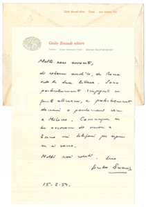 Autografo originale 1953 TORINO Lettera Giulio EINAUDI in viaggio tra Roma e Milano Autografo 1
