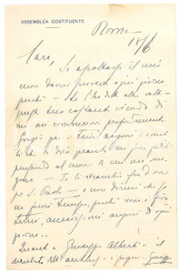 Autografo originale 1947 ROMA Antonio ALBERTI La proroga della Costituente mi dispera AUTOGRAFO 1