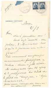 Autografo originale 1947 ROMA Assemblea Costituente  Lettera Antonio ALBERTI  AUTOGRAFO 1