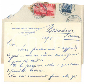 Autografo originale 1948 BOSCO CHIESANUOVA Biglietto sen. Antonio ALBERTI  AUTOGRAFO 1