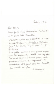 Autografo originale 1975 ca PADOVA Lino LAZZARINI prepara bozze di un lavoro Autografo 1