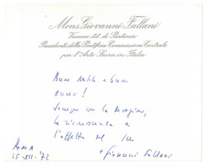 Autografo originale 1972 ROMA Mons. Giovanni FALLANI  Auguri Buon Natale AUTOGRAFO 1
