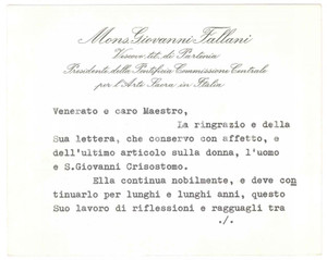 Autografo originale 1974 ROMA Mons. Giovanni FALLANI e il suo Dante autobiografico Autografo 1