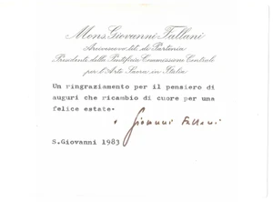 Autografo originale 1983 ROMA Biglietto don Giovanni FALLANI  Felice estate  Autografo 1