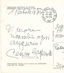 Autografo originale 1975 PADOVA Cesira GASPAROTTO  Auguri  Cartolina AUTOGRAFA 1