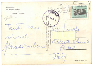 Autografo originale 1967 EDIRNE TURCHIA Fra Massimiliano CHILIN  Cartolina postale AUTOGRAFA 1