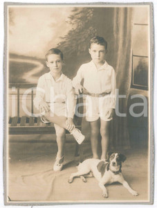 Fotografia d epoca originale 1929 IQUIQUE CILE Ritratto di due bambini italiani con il cane  Foto 17x23 1