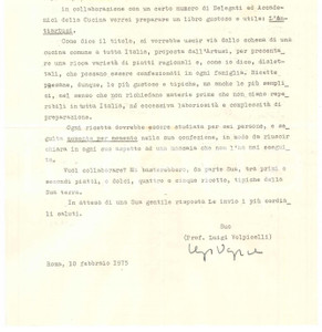Autografo originale 1975 ROMA Luigi VOLPICELLI programma il volume Antiartusi Autografo 1